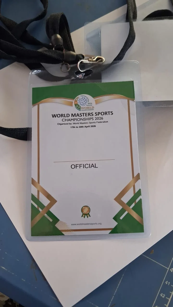 Official event badge in a holder with a lanyard