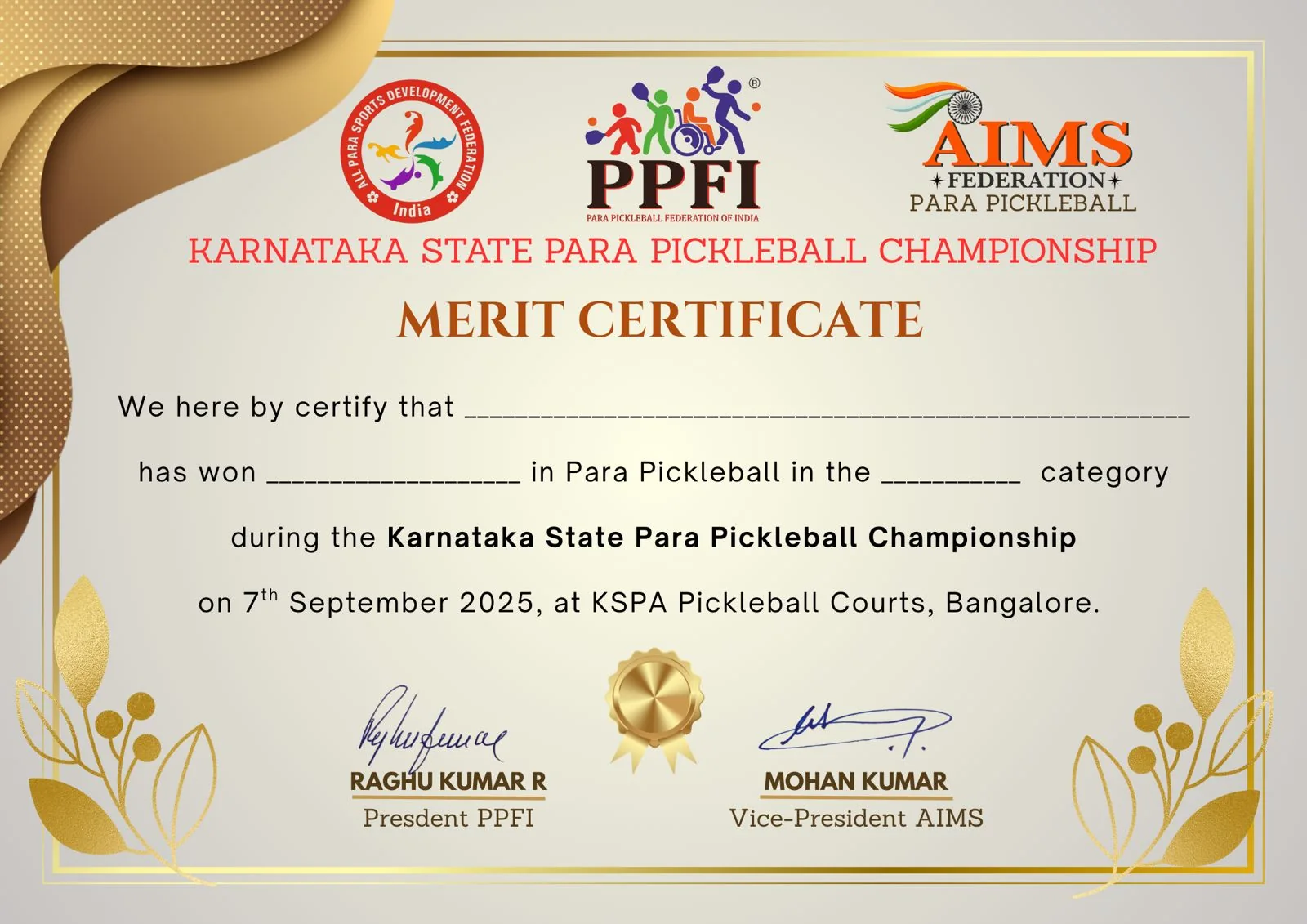 Merit certificate artwork with blank recipient fields